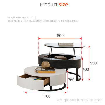 Tabl de café anidable redondo moderno con tapa elevable